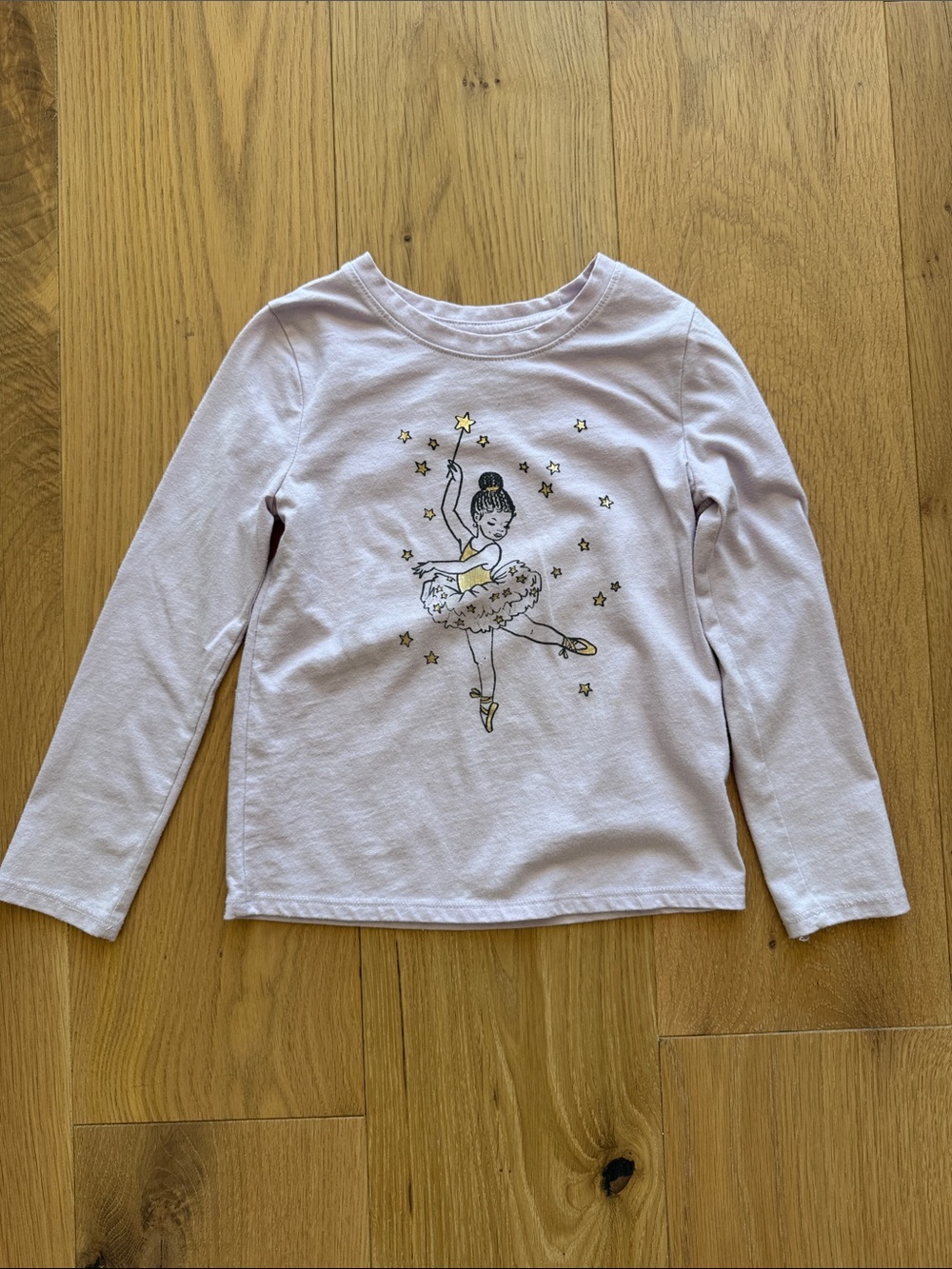 Cat & Jack Light Purple Ballerina Graphic Long-Sleeve Tee with Gold Stars